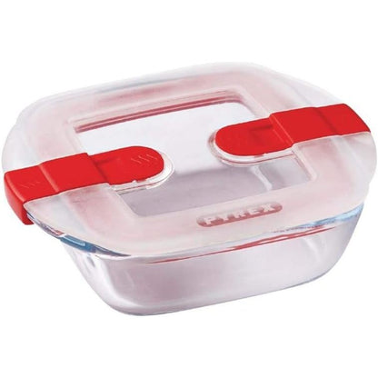 185609 - PYREX Cook&Heat - Enë Katrore Qelqi me Kapak Hermetik të Sigurt për Mikrovalë - Ruajtje e Ushqimit, Gatimi dhe Ngrohja në Furrë, Transparente