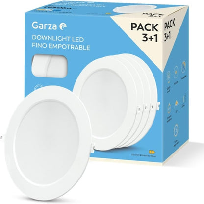 223001 - GARZA - Paketa 3+1 Dritë LED Rrethore e Fundestuar Ekstra e Sheshtë, 22cm, 18W, 4000K E Bardhë Neutrale, 1950lm, 30,000h, IP20, E Bardhë, 80% Kursim Energjie