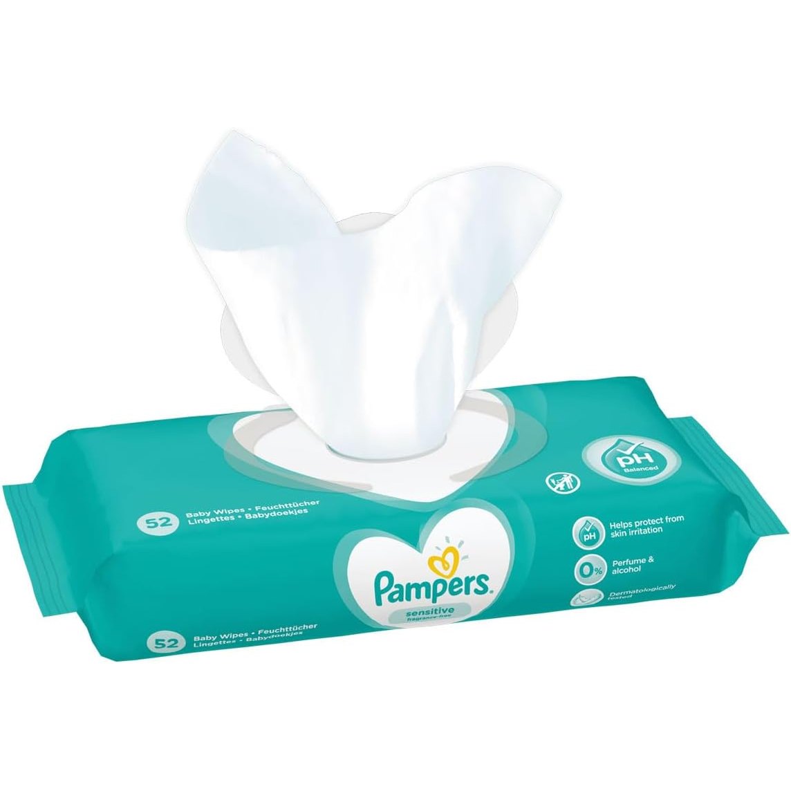 293624 - Pampers Peceta për Fëmijë Sensitive, 12 pako me 52 peceta secila - 624 peceta gjithsej, pa aromë, për pastrim të butë