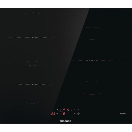 83154 - HISENSE HI6321BSOLCE - Sobë Induksioni, 3 Zona me Djegës Gjigant 32cm, 2 Zona Urash të Ndërlidhura, Sipërfaqe Pune 60cm, Siguri për Fëmijë, Përfundim i Pjerrët