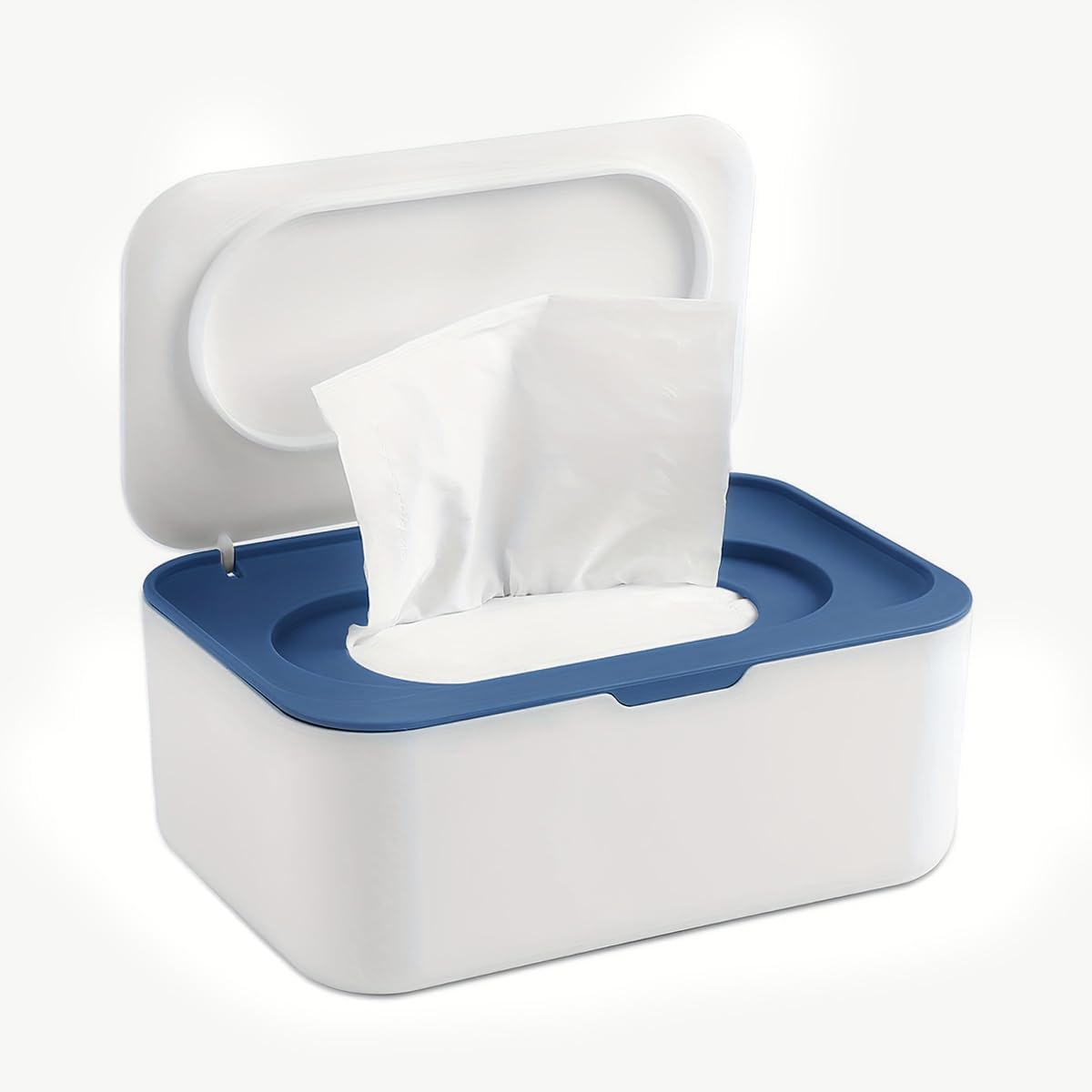 302453 - Kuti për peceta të lagura - Kuti me kapak për mbushje - E bardhë/Blu - Ruajtëse për peceta të freskëta - Dispenser për shtëpi dhe zyrë