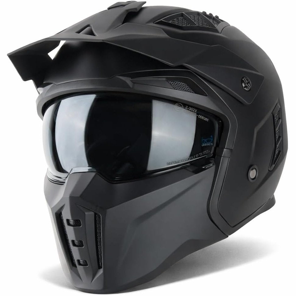 322252 - VINZ Kioto Helmetë Reaktive, E Miratuar ECE 22.06, Helmetë Skuteri me Mbrojtëse Dielli, Mjekre të Lëvizshme - E Zezë Mat