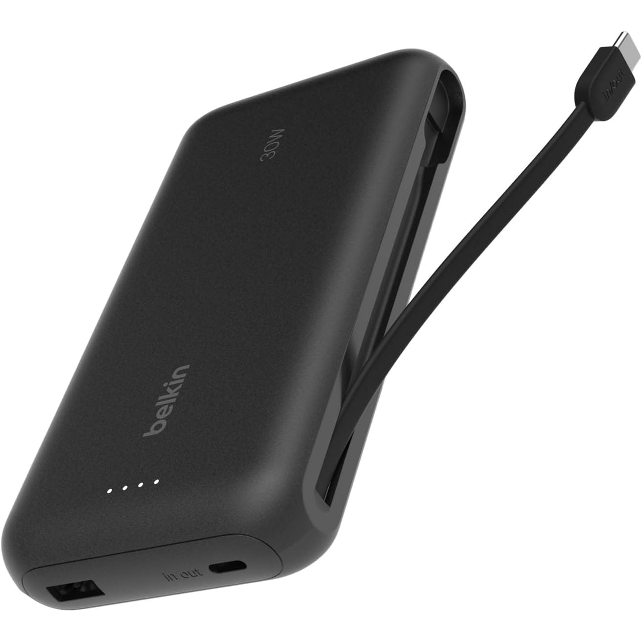 273309 - BELKIN BANKË ENERGJIE PORTATIVE 20K PD 30W - KABLLË TË INTEGRUAR, USB-C, PËR IPHONE 16, IPAD PRO, GALAXY S25, E ZEZË