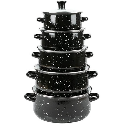 250684 - HERZBERG HG04128 Set tenxheresh dhe pjekësesh me 10 pjesë, Kapakë qelqi, Smalt të zi, Madhësi 16-24CM, Qëndrueshmëri superiore