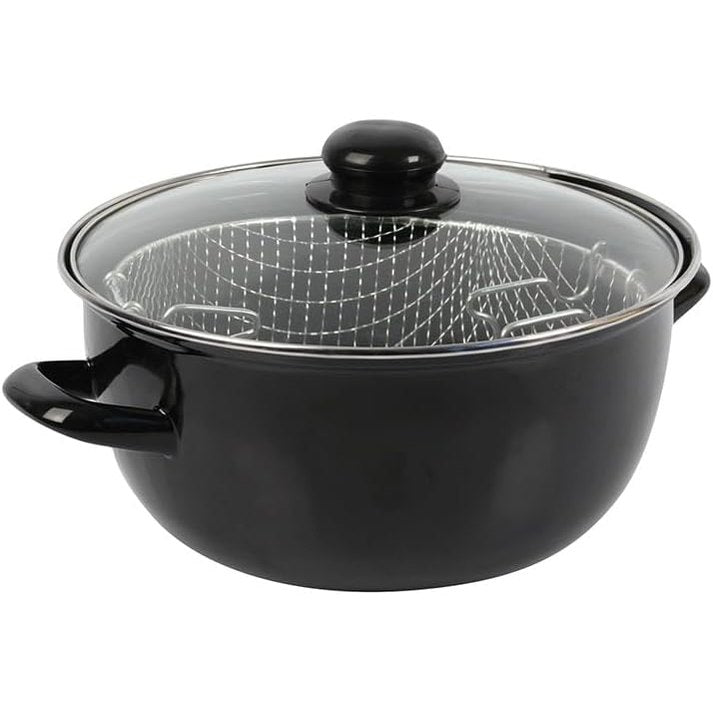 252215 - CREALYS Fritezë Tradicionale 545412, Ø20 cm, çelik i emaluar, me shportë dhe kapak qelqi, për patate të skuqura, e përshtatshme për të gjitha sobat