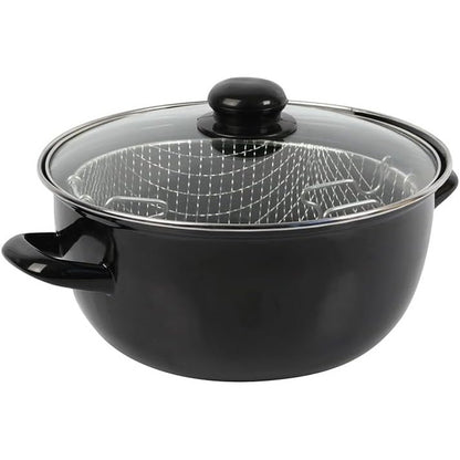 252215 - CREALYS Fritezë Tradicionale 545412, Ø20 cm, çelik i emaluar, me shportë dhe kapak qelqi, për patate të skuqura, e përshtatshme për të gjitha sobat