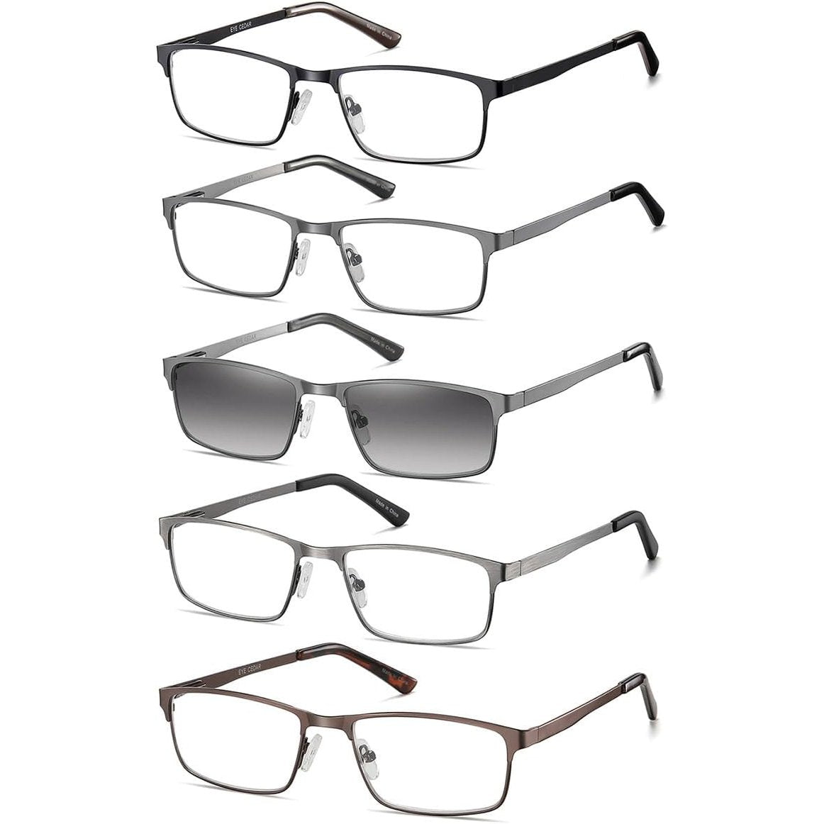 290092 - EYECEDAR 5 copë syze leximi, metalike, kornizë të plotë, drejtkëndëshe, syze leximi 1.00