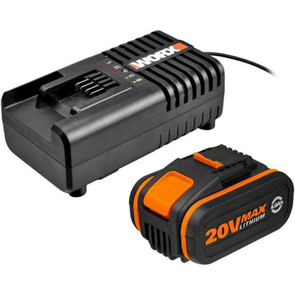 267735 - WORX Set fillestar, bateri litiumi WA3604, karikues i shpejtë, bateri 20V, 4Ah, karikim i shpejtë njëorësh, i pajtueshëm me mjetet pa tel WORX Powershare