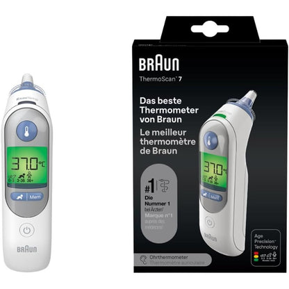 289642 - BRAUN ThermoScan 7 BRAIRT6520 - Termometër veshi - Teknologjia e Precizionit Age - Ekran dixhital me kodim ngjyrash - Miqësor për foshnje dhe fëmijë të vegjël