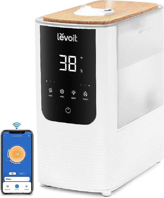 217115 - LEVOIT Lagështues inteligjent për dhoma të mëdha, Mjegull i ngrohtë dhe i ftohtë max 550 ml/orë, Kapacitet 4.5 L, Ngjyrë e bardhë hëne, Fikje automatike