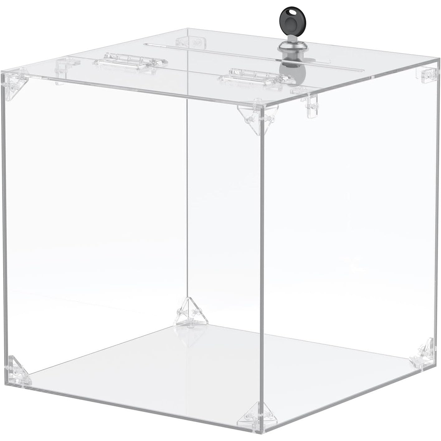 245877 - UNICLIFE Kuti Dhuratash Transparente prej Akriliku me Kyç, 25 cm x 25 cm x 25 cm, Kuti Sugjerimesh Katrore me Hapje dhe Kyç