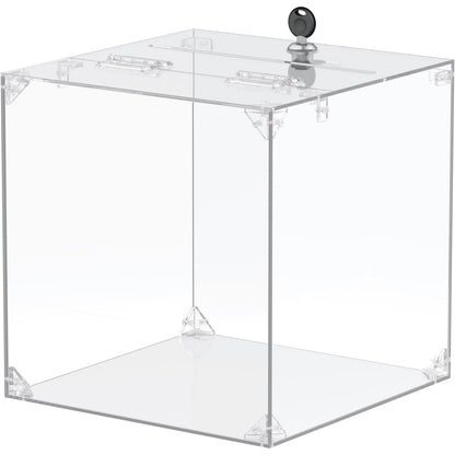 245877 - UNICLIFE Kuti Dhuratash Transparente prej Akriliku me Kyç, 25 cm x 25 cm x 25 cm, Kuti Sugjerimesh Katrore me Hapje dhe Kyç