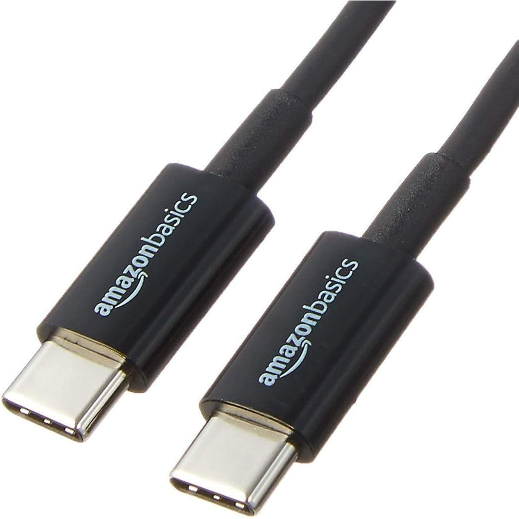 320660 - Kabllo karikimi të shpejtë USB-C në USB-C 2.0 Amazon Basics, shpejtësi 480 Mbps, i çertifikuar USB-IF, për Apple iPhone 16/15, iPad, Samsung Galaxy, tableta, laptopë, 0.9 m, i zi