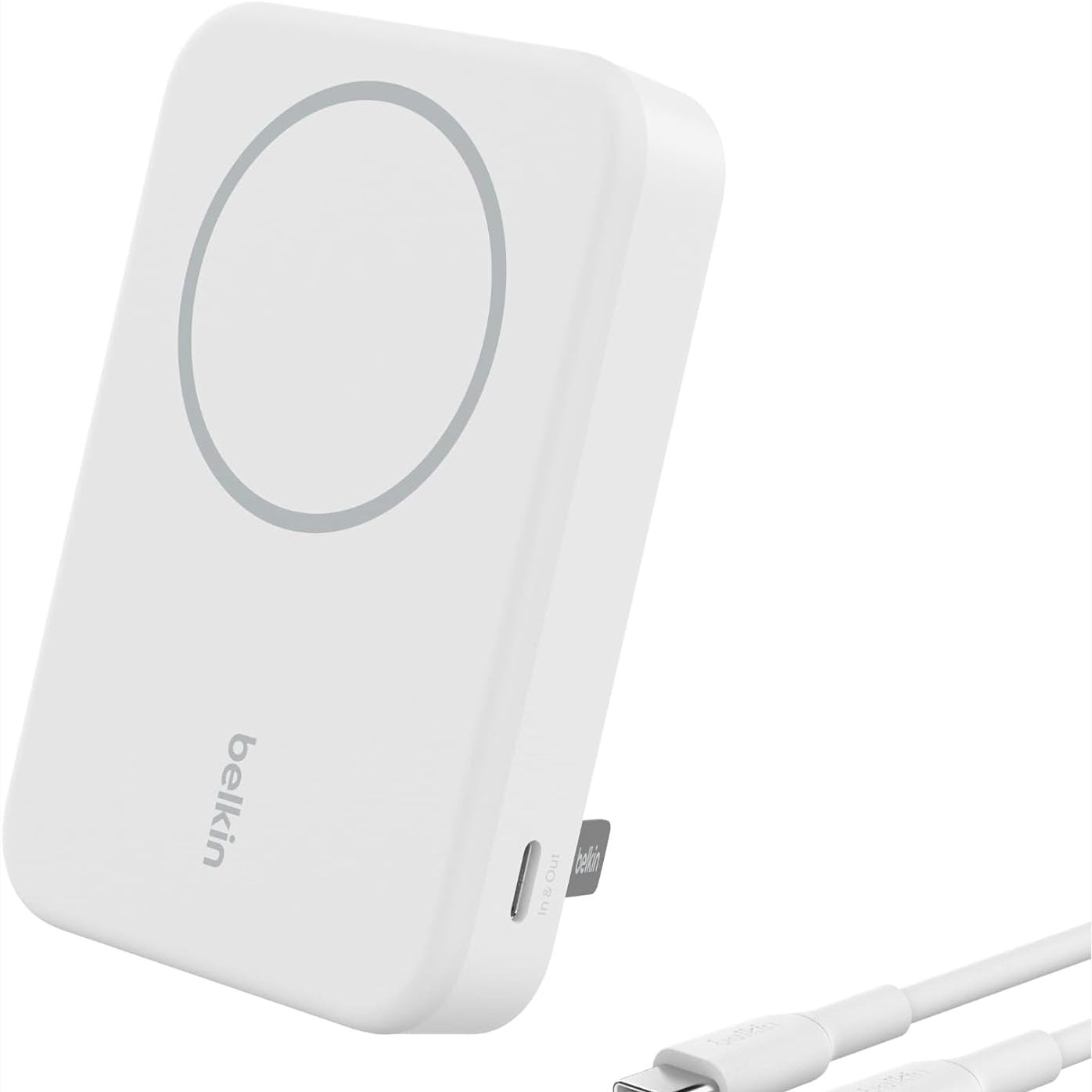 267730 - BELKIN Karikues pa tel BoostCharge Pro 10,000 mAh me Qi2, kompatibil me MagSafe, mbështetëse e integruar, për iPhone 16, 16 Plus, 16 Pro, 16 Pro Max, iPhone 15, etj., i bardhë