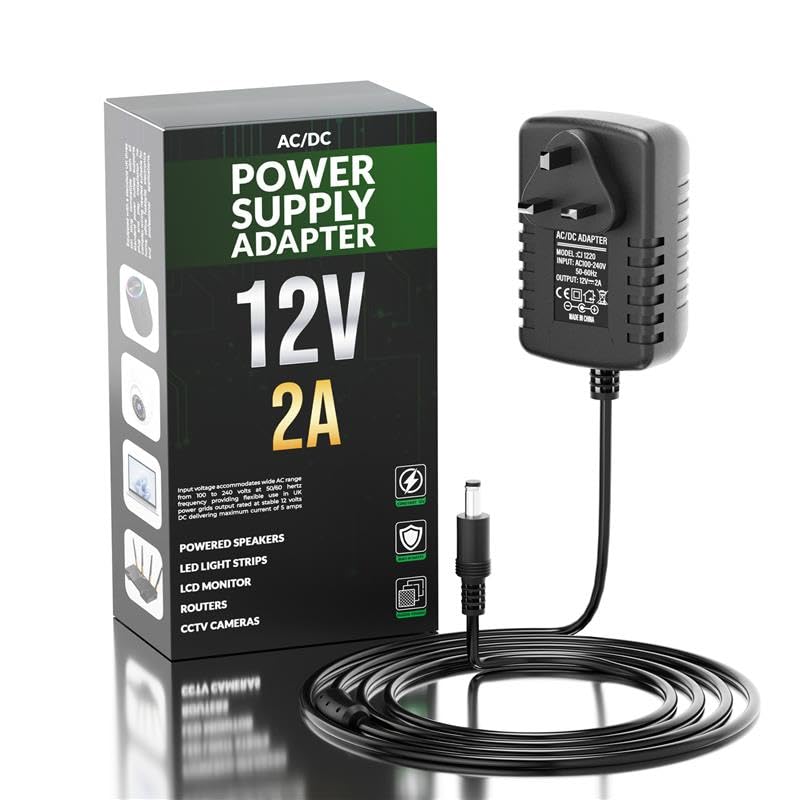 269437 - Adaptor furnizimi 12V 2A, AC 100-240V në DC 12V, 24W, 5.5mm x 2.1mm, kabllo 2.95ft/90cm për kamera CCTV, karikues ADSL, shirita dritash LED, router