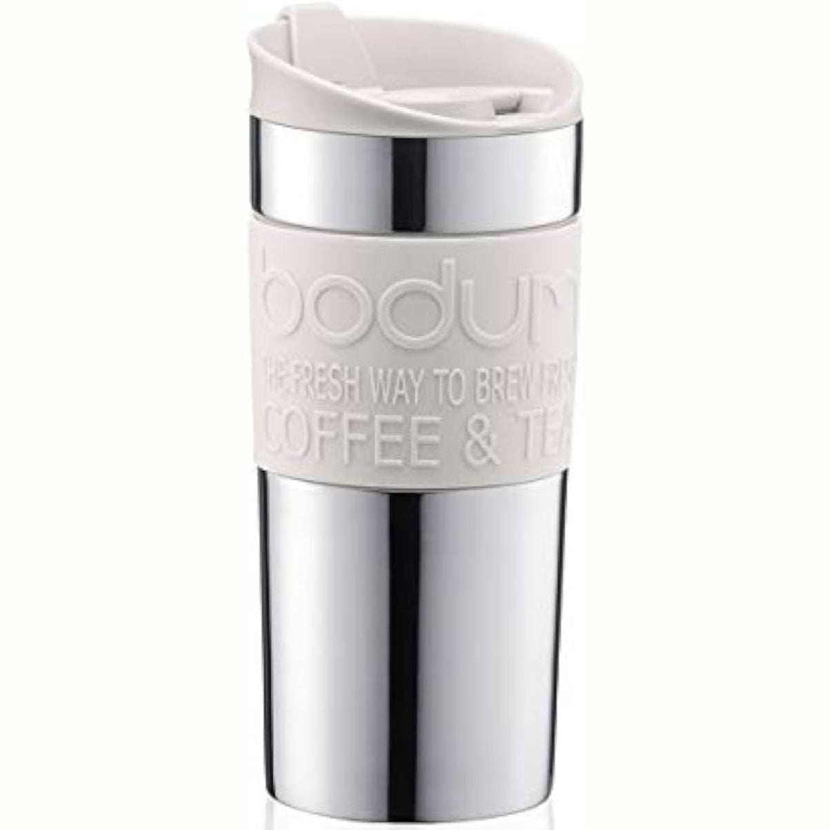 223019 - BODUM Gotë Udhëtimi 11068-913, e izoluar, çelik inoks me mur të dyfishtë, 0.35 L, e bardhë