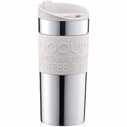 223019 - BODUM Gotë Udhëtimi 11068-913, e izoluar, çelik inoks me mur të dyfishtë, 0.35 L, e bardhë