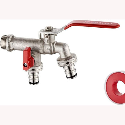 289091 - IBERGRIF Rubinet M22203 1/2" me Dy Priza me Adaptues Lavatriceje, Rubinet për Kopsht të Jashtëm 3/4", Tunxh
