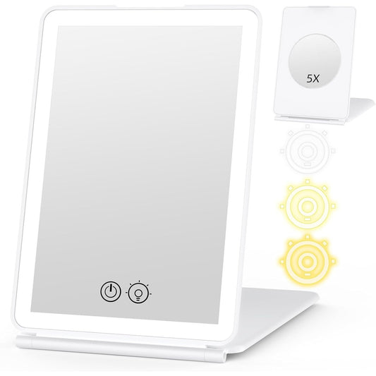 137442 - WEILY Pasqyrë Grimi me Drita LED, Zmadhuese 5X, Ekran me Prekje të Errësuar me 3 Ngjyra, E Rikarikueshme USB, Përdorim për Udhëtim, Ngjyra e Bardhë