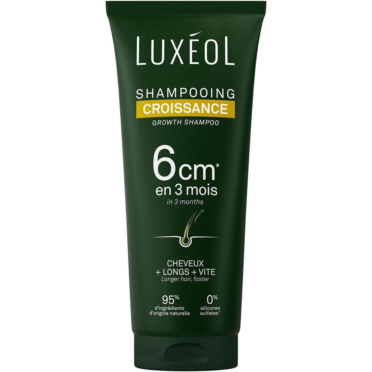 318040 - LUXÉOL Shampo për Rritje, 200 ml, Rritje 6 cm në 3 Muaj, Flokë më të Gjatë dhe më të Shpejtë, E Provuar Klinikisht, Vaj Ricini, Amla dhe Xhensen