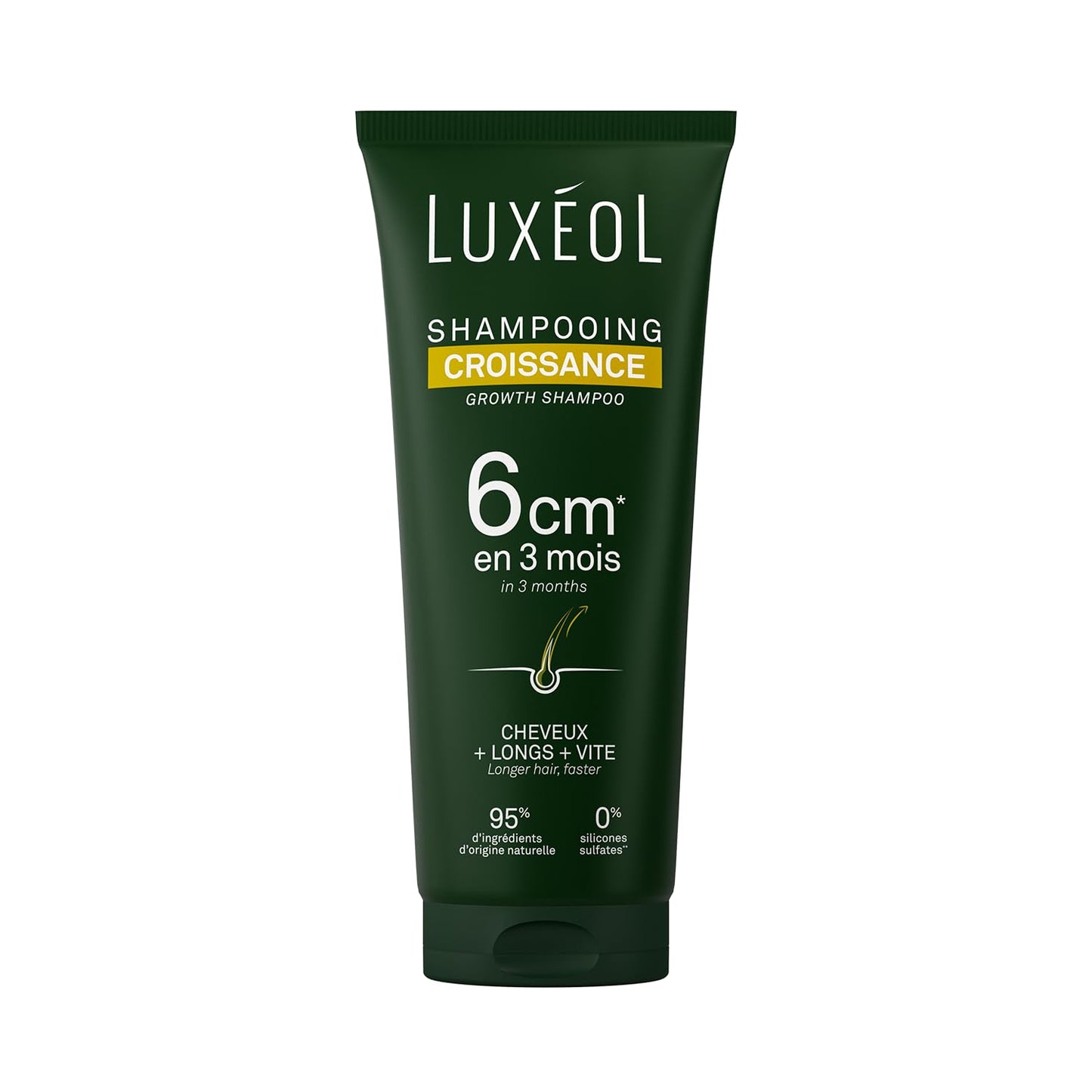 318039 - LUXÉOL Shampo për Rritje, 200 ml, Rritje 6 cm në 3 Muaj, Flokë më të Gjatë dhe më të Shpejtë, E Provuar Klinikisht, Vaj Ricini, Amla dhe Xhensen