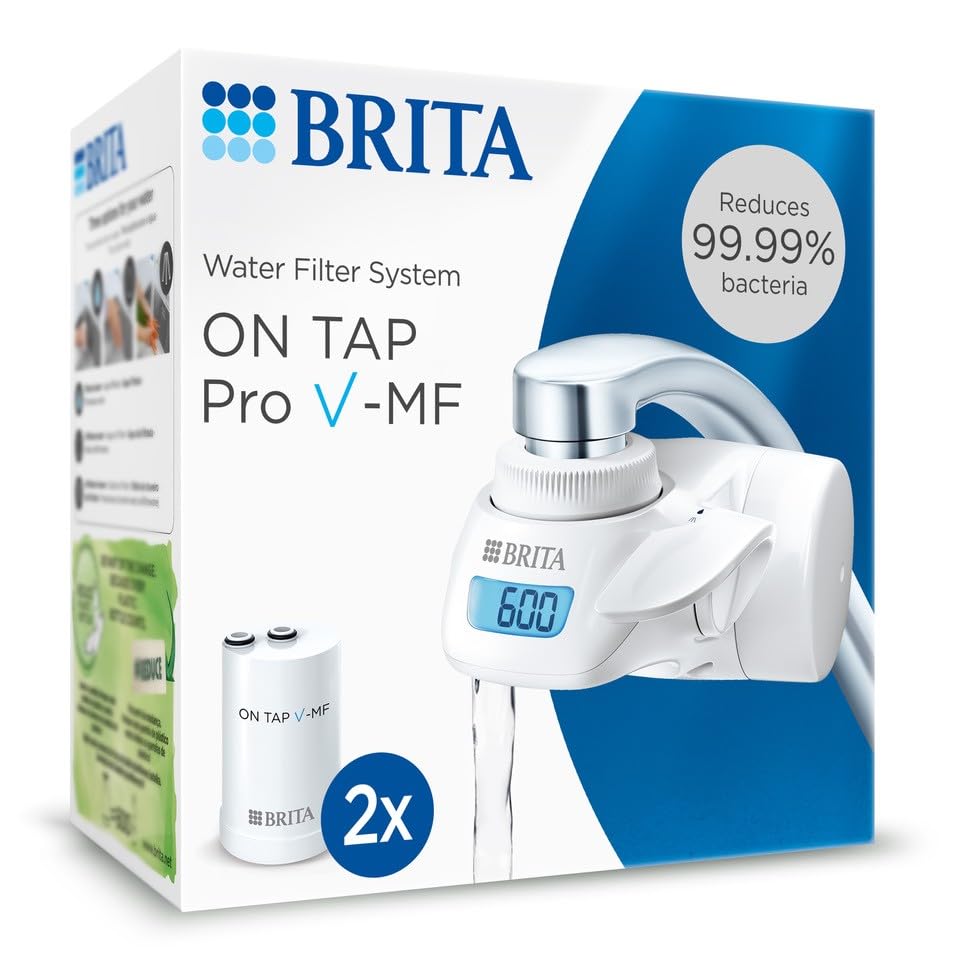 234997 - BRITA SISTEMI I FILTRIMIT TË UJIT ON TAP Pro V-MF, 2 fishekë filtri (600L), 99.99% pa baktere, reduktim PFAS, kohëmatës dixhital LCD me numërim mbrapsht