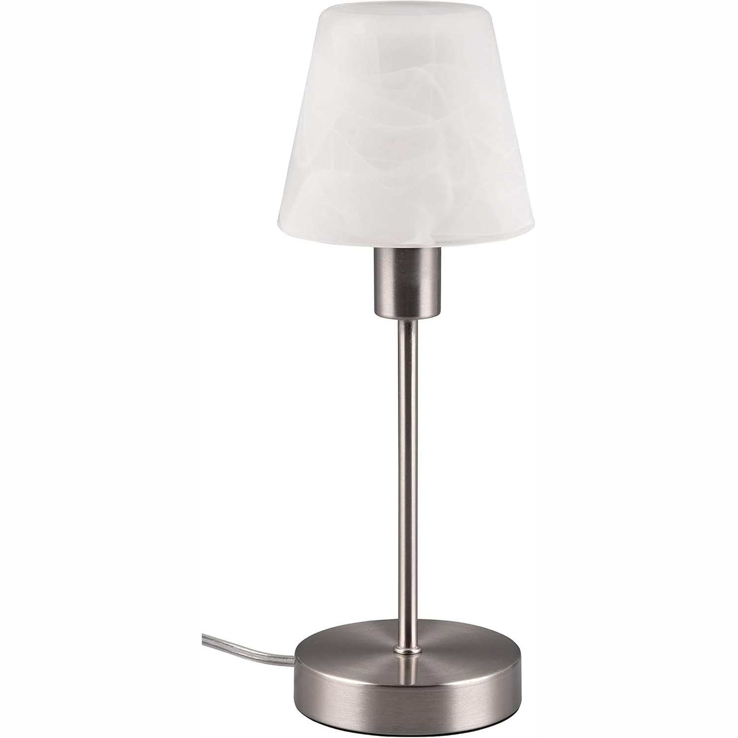 215141 - TRIO LIGHTING Llambë tavoline Luis II 595700107, metal nikel mat, xham alabastri i bardhë, përveç 1x E14