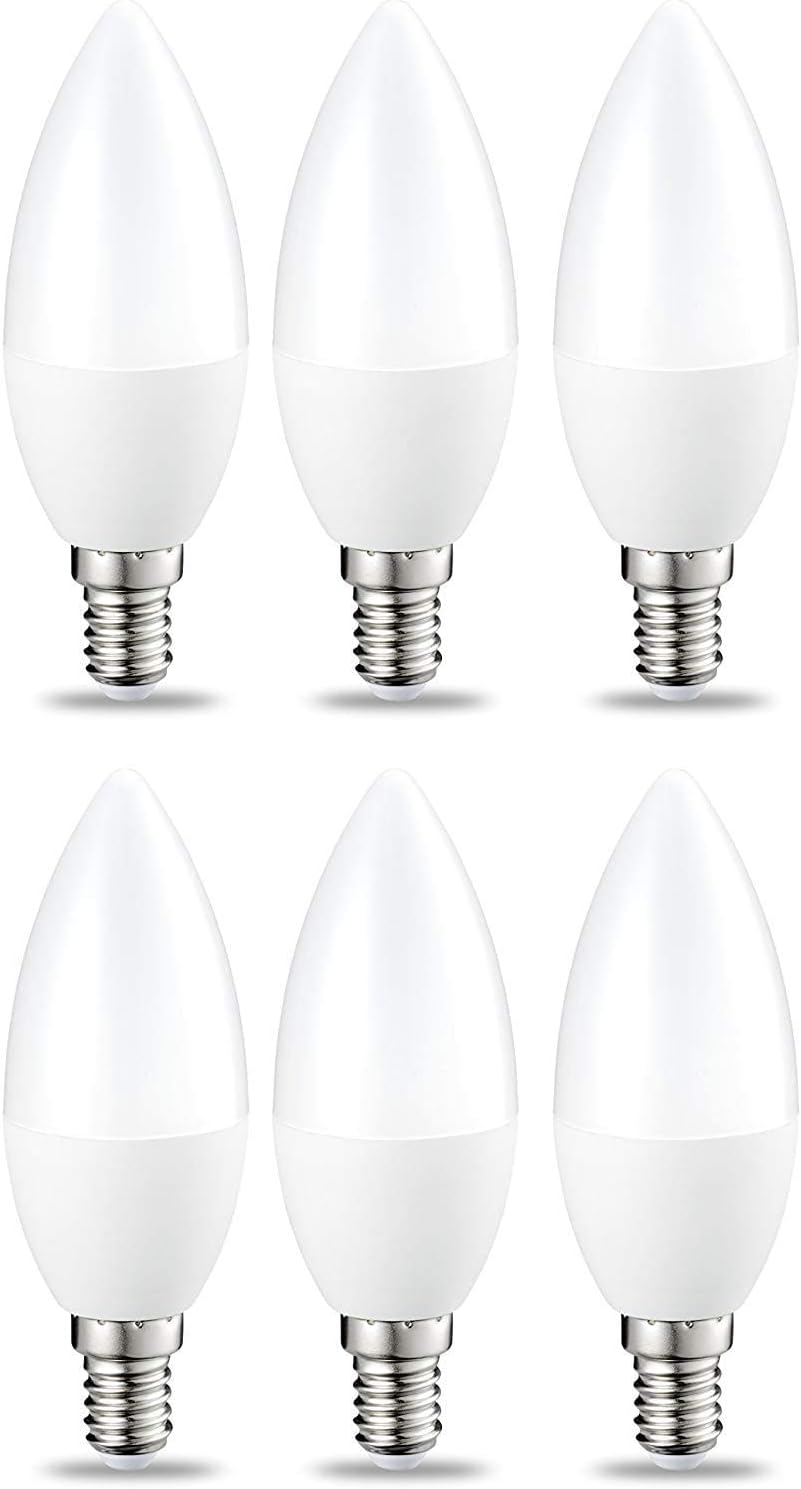 247120 - AMAZON BASICS Llambë LED E14, në formë qiriri, 5W (zëvendëson 40W), e tejdukshme, me errësim, e bardhë e ngrohtë, pako me 6 copë