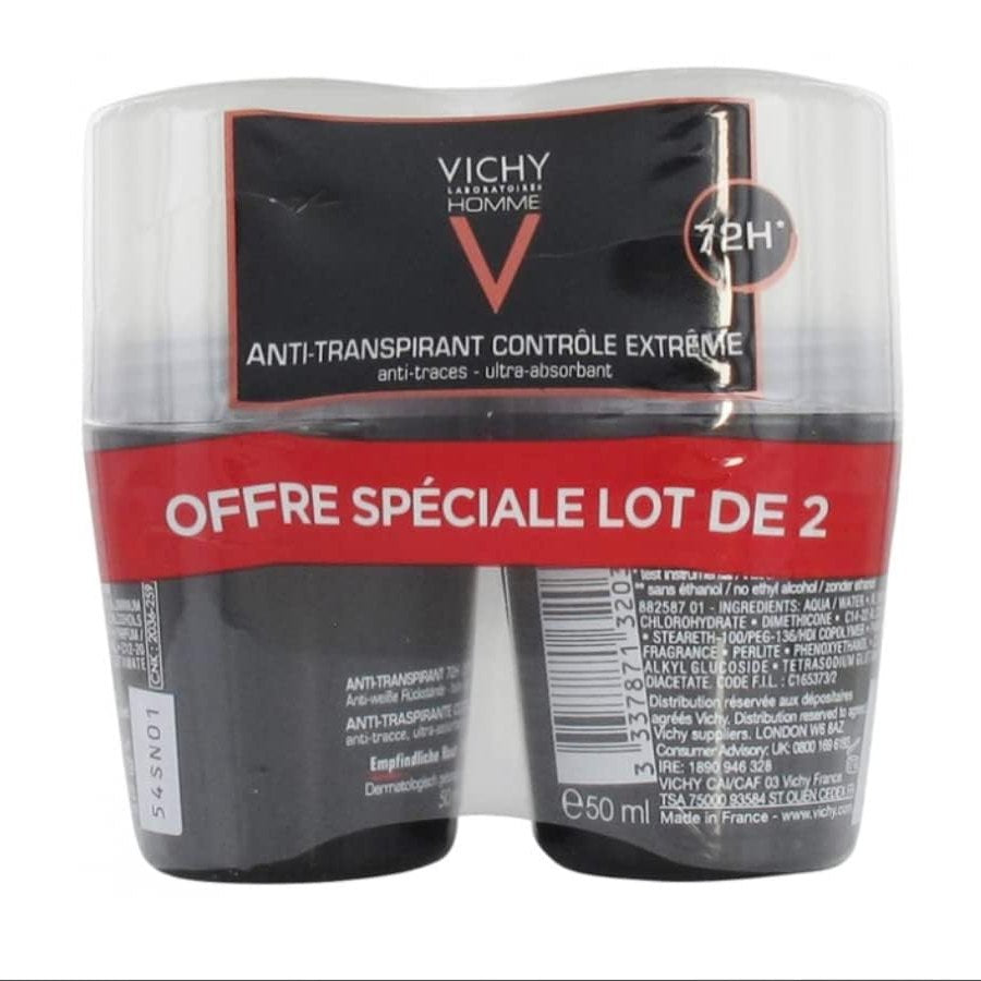 321321 - Vichy Deodorant Roll-On për Men's Clinical Control 96h, antidjersës për sqetulla, me përbërës aktivë antibakterialë
