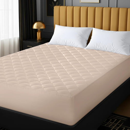 137097 - UTOPIA BEDDING Mbrojtëse dysheku e qepur - Mbulesë elastike e thellë deri në 38cm me model diamanti, madhësia 135x190cm, ngjyra Bezhë