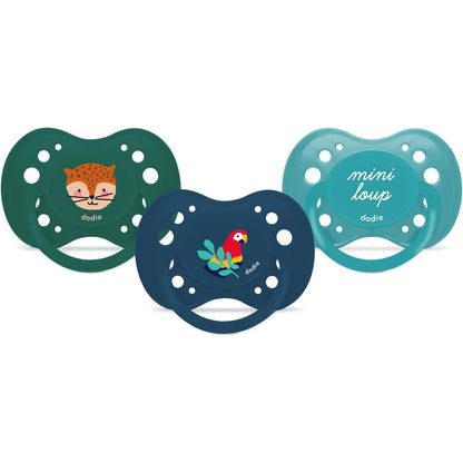 318152 - DODIE Bibera Essential Anatomike, Thithë për Bebe, 18+ Muaj, Blu, Jeshile, Papagall, Pako me 3 copë