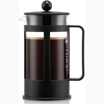 215835 - BODUM Makinë kafeje Kenya - 1L / 8 Filxhanë - Presë manuale franceze e bërë nga qelqi borosilikat dhe çelik inox