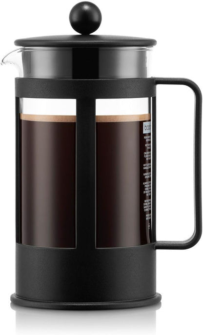 263022 - BODUM | Makinë kafeje Kenya | Kapacitet 1L / 8 Filxhanë | Presë manuale franceze | E bërë nga qelqi borosilikat dhe çelik inox | Mund të lahet në lavastovilje | Prodhuar në Portugali