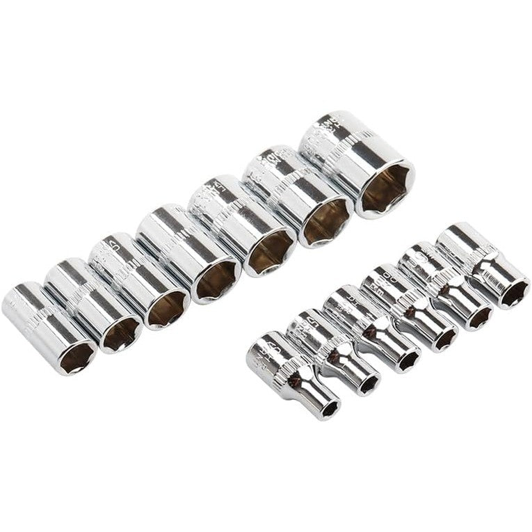 314486 - E-Torx Bestgle Set me 13 copë prizash, çelësa prizash Torx Hembr E-TORX 1/4 inç (6.3 mm), Version i shkurtër, 4-14 mm për riparimin e motoçikletave, biçikletave, mobiljeve etj.