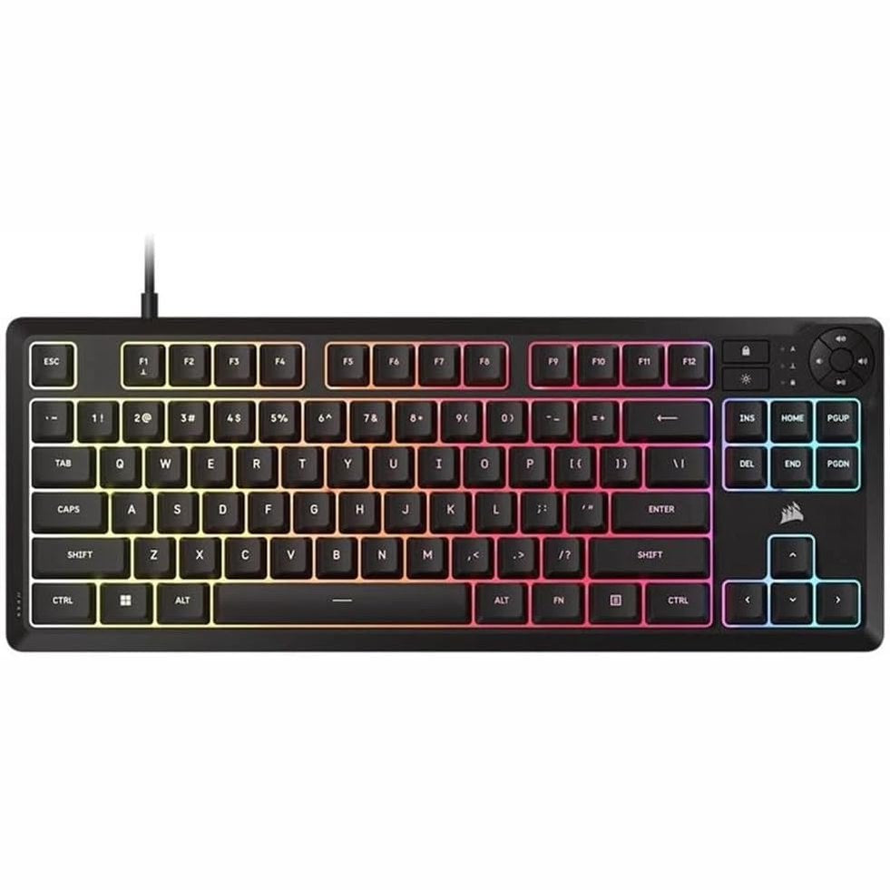 268127 - CORSAIR K55 Core TKL RGB - Tastierë lojërash pa çelësa, 8 zona RGB, e heshtur, taste membranore, rezistente ndaj rrjedhjeve, kontrolle multimediale, sondë 1000 Hz, dizajn ES - E Zezë