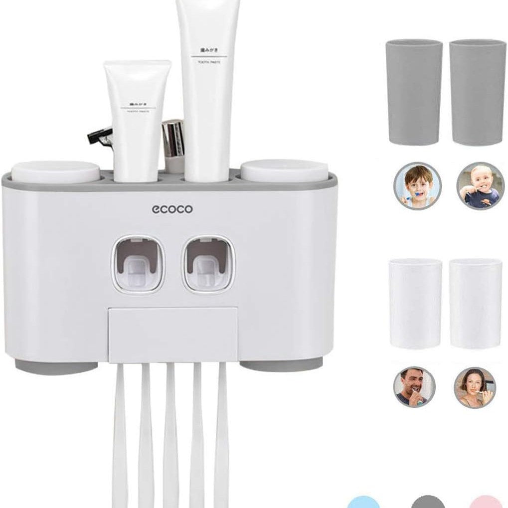 247766 - MHTECH Dispensues Automatik i Pastës së Dhëmbëve dhe Mbajtës Shumëfunksional - 2 pompa, 4 gota, 5 furça