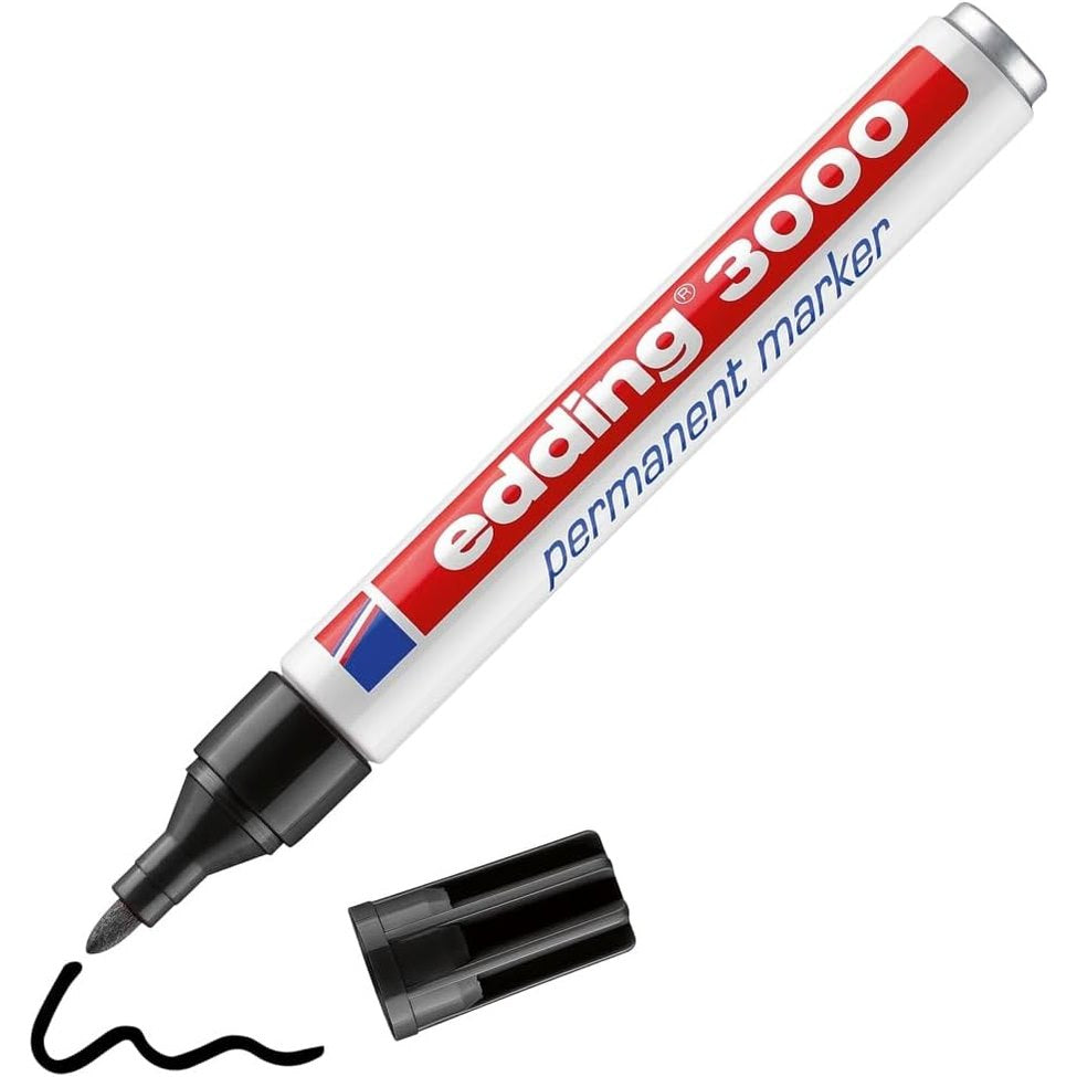 309391 - edding 3000 - Shënues permanent i zi, majë e rrumbullakët 1.5-3 mm, thahet shpejt, rezistent ndaj ujit dhe njollave