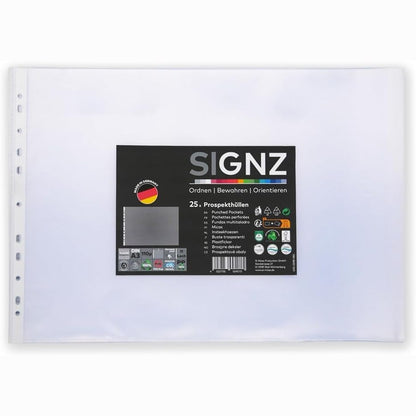 274588 - SIGNZ Mbështjellës broshurash DIN A3, format horizontal, ekstra i fortë 110 µm, 25 copë, me teksturë, prodhim neutral ndaj CO2, të prodhuara në Gjermani