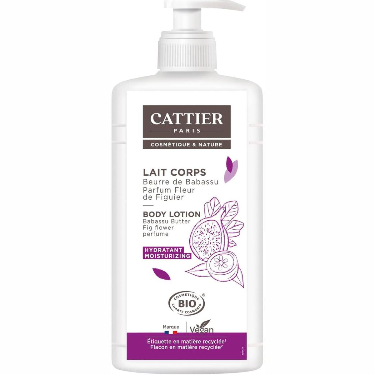 301010 - CATTIER PARIS Losion Hidratues për Trupin Gjalpë Babassu - Aromë Lulesh Fiku - Krem Vegan për Trupin - Etiketë e bërë nga 100% plastikë e ricikluar - 500ml