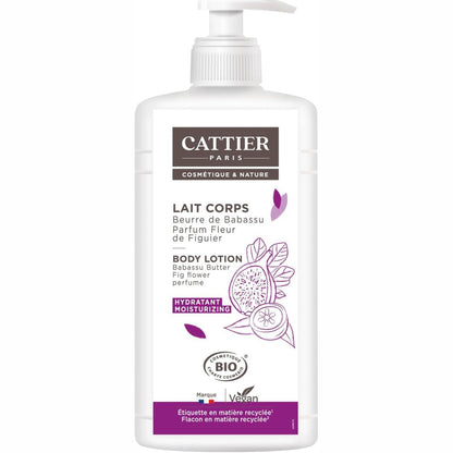 301010 - CATTIER PARIS Losion Hidratues për Trupin Gjalpë Babassu - Aromë Lulesh Fiku - Krem Vegan për Trupin - Etiketë e bërë nga 100% plastikë e ricikluar - 500ml