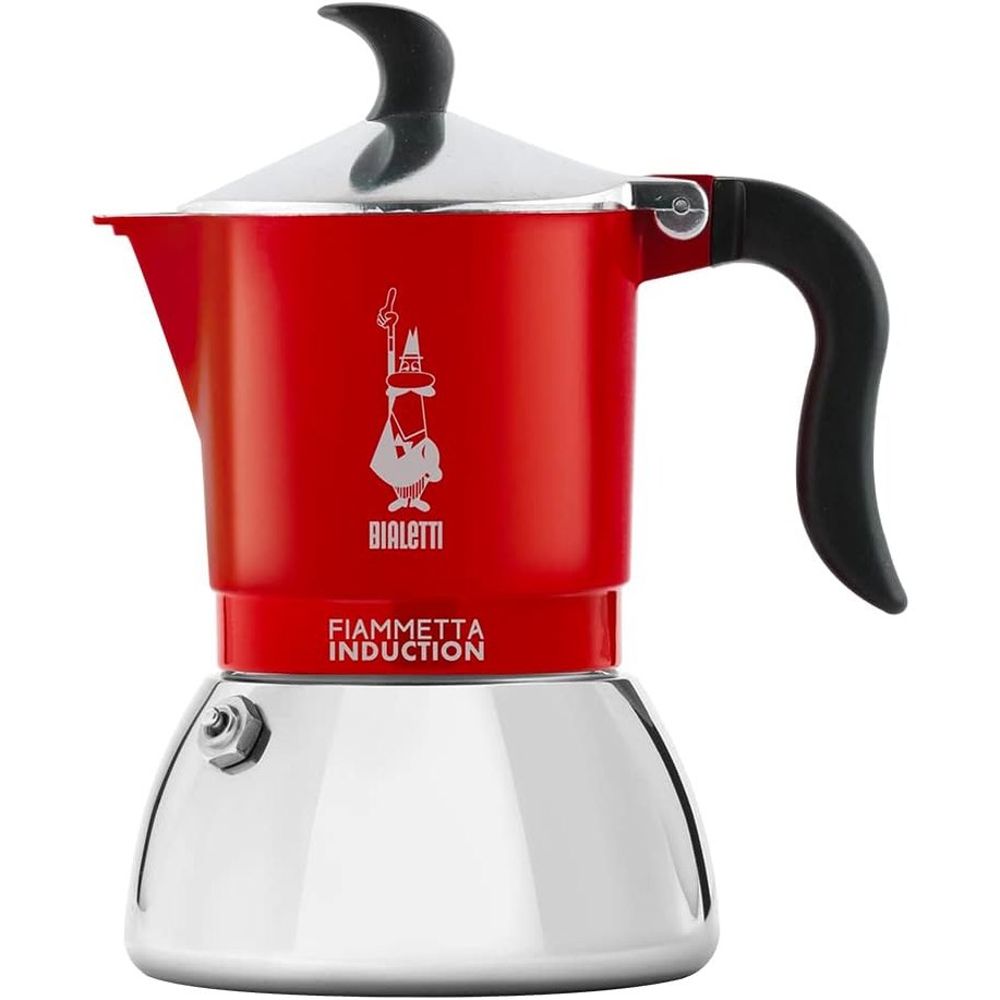 187639 - BIALETTI Makinë kafeje Fiammetta me induksion, Kapacitet për 2 filxhanë (100 ml), e Përshtatshme për të Gjitha Sobat, Materiale Prej Metali, e Kuqe
