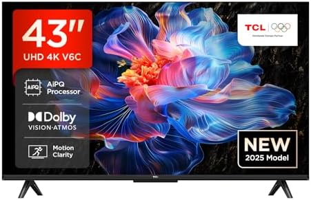 123422 - TCL - TV Smart LED 43V6C, 43, 4K UHD, HDR4K, Google TV me Panel të Lakuar, Dolby Audio, Motion Clarity, i Pajtueshëm me Google Assistant dhe Alexa