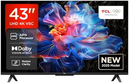 123422 - TCL - TV Smart LED 43V6C, 43, 4K UHD, HDR4K, Google TV me Panel të Lakuar, Dolby Audio, Motion Clarity, i Pajtueshëm me Google Assistant dhe Alexa
