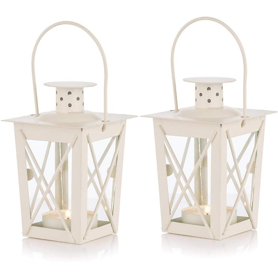 168857 - NUPTIO Fenerë Qelqi të Varur për Jashtë - Seti prej 2 Copëve, Me Design Retro, Hekur i Zi, Portativ, Përshtatshëm për Brendshëm dhe Jashtë, Mbajtëse Çaji Qelqi