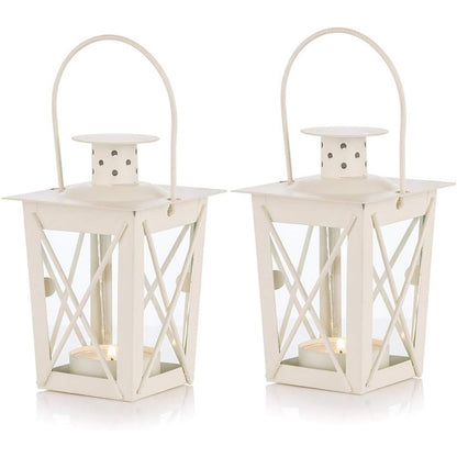 168857 - NUPTIO Fenerë Qelqi të Varur për Jashtë - Seti prej 2 Copëve, Me Design Retro, Hekur i Zi, Portativ, Përshtatshëm për Brendshëm dhe Jashtë, Mbajtëse Çaji Qelqi
