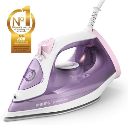 81432 - PHILIPS - Hekur me Avull Seria 3000, 2000W, Fuqi e Avullit 30g/min, 140g Avull Vertikal, Pllakë SteamGlide Plus, Ngjyra E Bardhë/Vjollcë (DST3010/30)