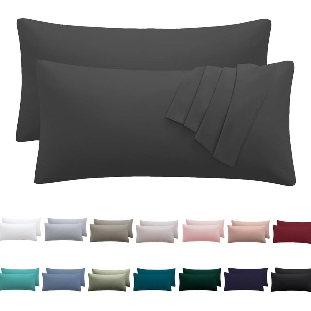 186855 - NESTURE Set prej 2 Copësh Mbulesë Jastëku 40x80cm, Antracit, 100% Mikrofibër, të Buta dhe pa Hekur
