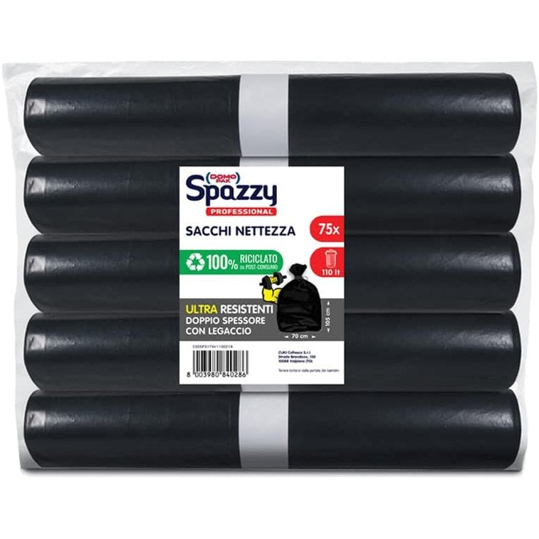 303472 - DOMOPAK Çantë ultrarezistente profesionale Spazzy, 110 lt, e zezë, 5 pako me nga 15 copë