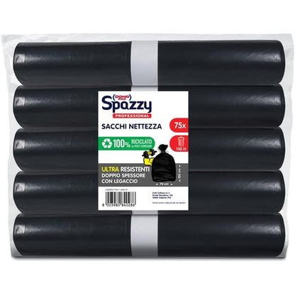 303472 - DOMOPAK Çantë ultrarezistente profesionale Spazzy, 110 lt, e zezë, 5 pako me nga 15 copë