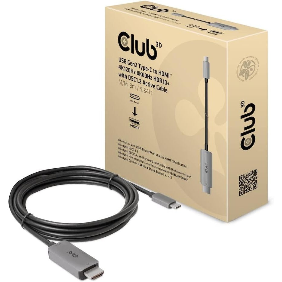 273137 - CLUB3D USB GEN2 TYPE-C NË HDMI™ 4K120Hz/8K60Hz HDR10, Kabllo aktive DSC1.2 St./St. 3m